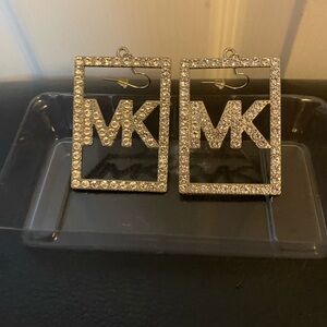 Silver Crystal MK Logo Earrings